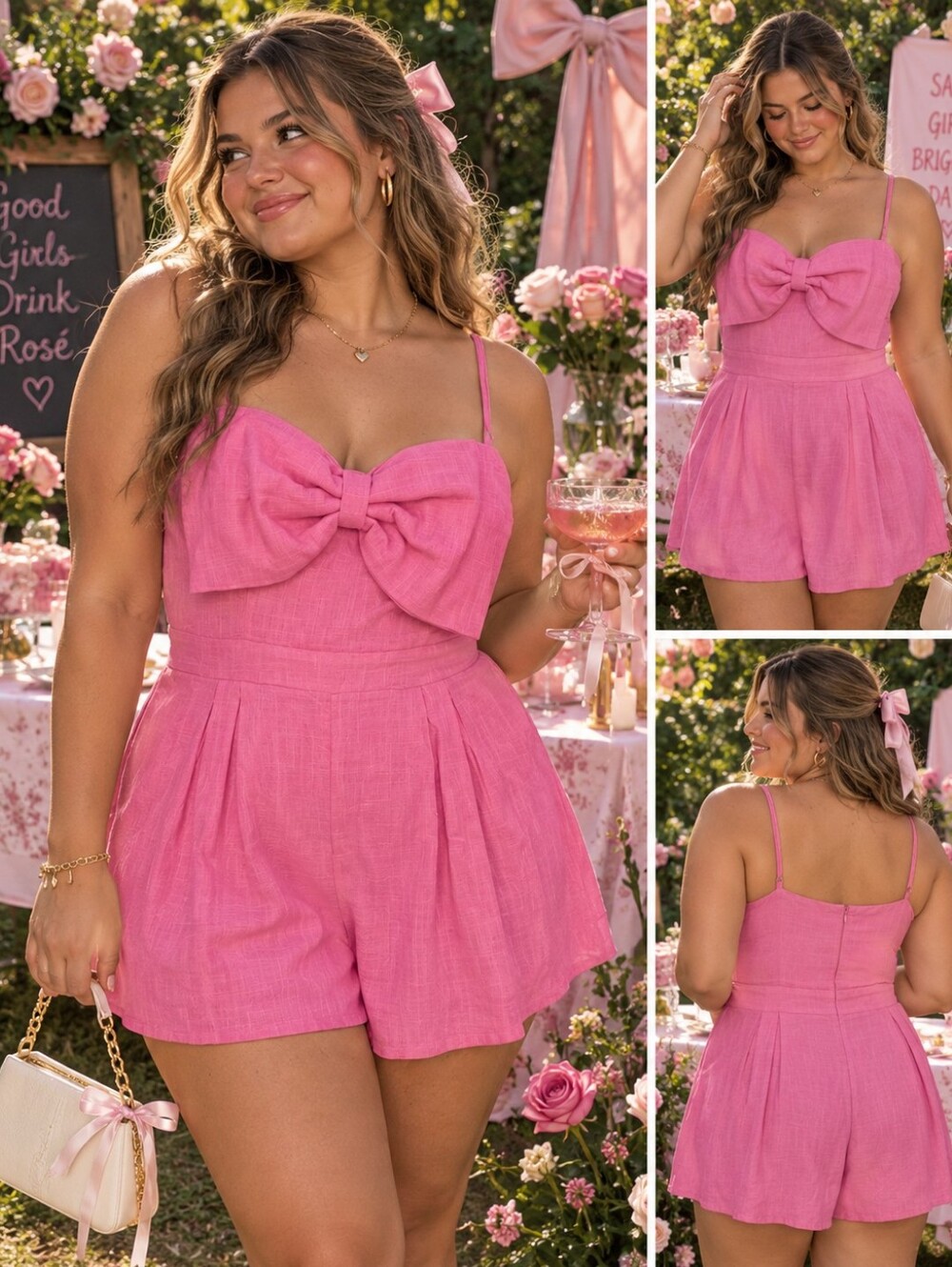 Altar’d State Viola Bow Romper XL Pink Linen Blend NWT